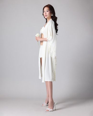  VERA BY CHIPU - Áo khoác kimono nữ satin trơn phối ren 