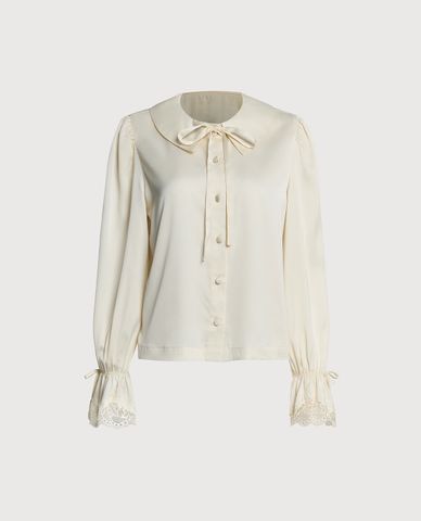  VERA BY CHIPU - Bộ pijama ngắn nữ satin trơn phối ren 