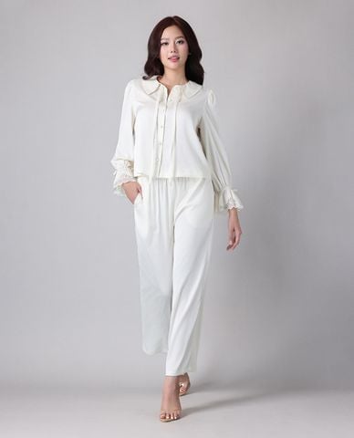  VERA BY CHIPU - Bộ pijama nữ dài satin trơn phối ren 
