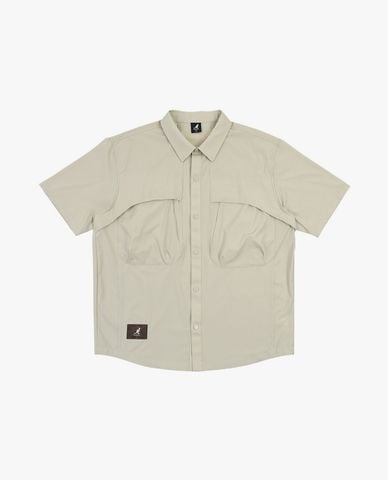  KANGOL - Áo sơ mi unisex cổ bẻ tay ngắn túi hộp 