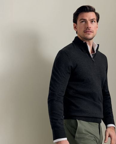  CHARLES TYRWHITT - Áo dệt kim nam cổ trụ tay dài Merino Zip 