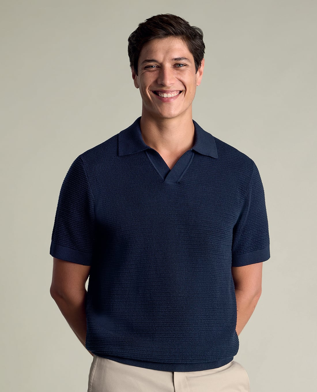 CHARLES TYRWHITT - Áo dệt kim nam cổ bẻ tay ngắn