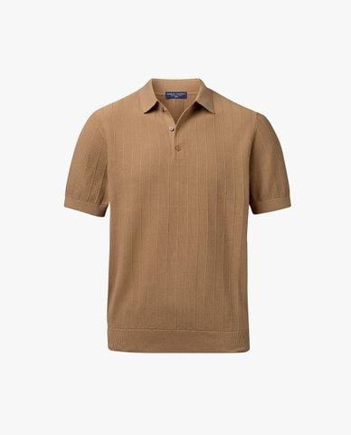  CHARLES TYRWHITT - Áo dệt kim nam cổ bẻ tay ngắn kẻ sọc 