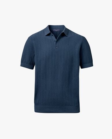  CHARLES TYRWHITT - Áo dệt kim nam cổ bẻ tay ngắn kẻ sọc 