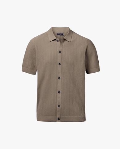  CHARLES TYRWHITT - Áo dệt kim nam cổ bẻ tay ngắn kẻ sọc 