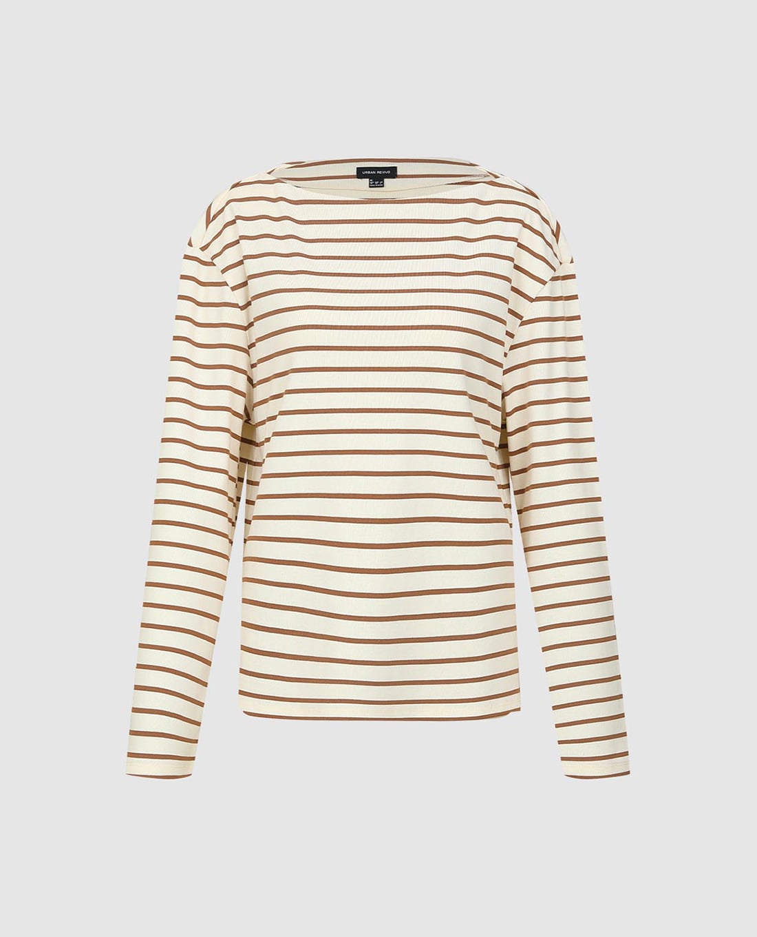 URBAN REVIVO - Áo thun nữ cổ tròn tay dài kẻ sọc