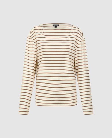  URBAN REVIVO - Áo thun nữ cổ tròn tay dài kẻ sọc 