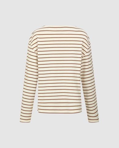  URBAN REVIVO - Áo thun nữ cổ tròn tay dài kẻ sọc 