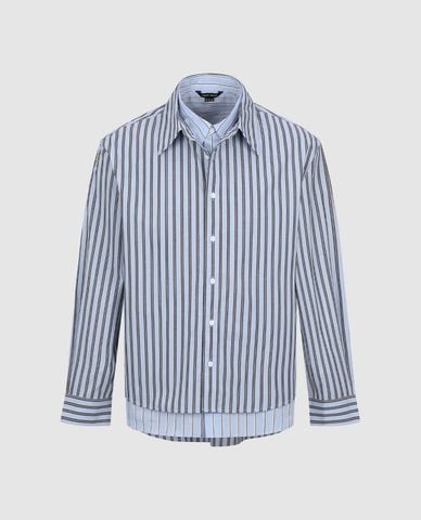  URBAN REVIVO -  Áo sơ mi nam cổ bẻ tay dài hai lớp kẻ sọc 