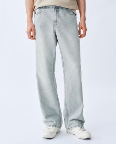  URBAN REVIVO - Quần jeans nam ống rộng wash bạc thời thượng 