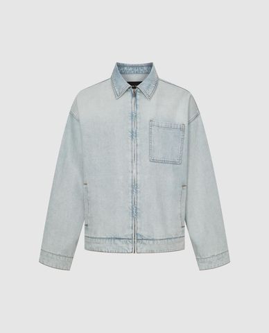  URBAN REVIVO - Áo khoác denim nam túi hộp khoá zip 