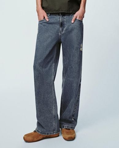  URBAN REVIVO - Quần jeans nam ống đứng wash bạc 