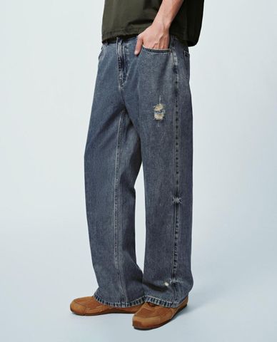  URBAN REVIVO - Quần jeans nam ống đứng wash bạc 