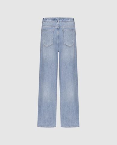  URBAN REVIVO - Quần jeans nữ ống rộng phối dây rút 