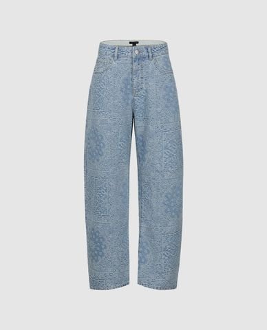  URBAN REVIVO - Quần jeans nữ ống rộng in họa tiết 