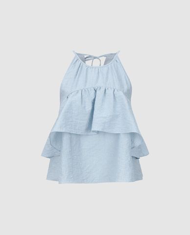  URBAN REVIVO - Áo kiểu nữ cổ yếm xếp tầng 
