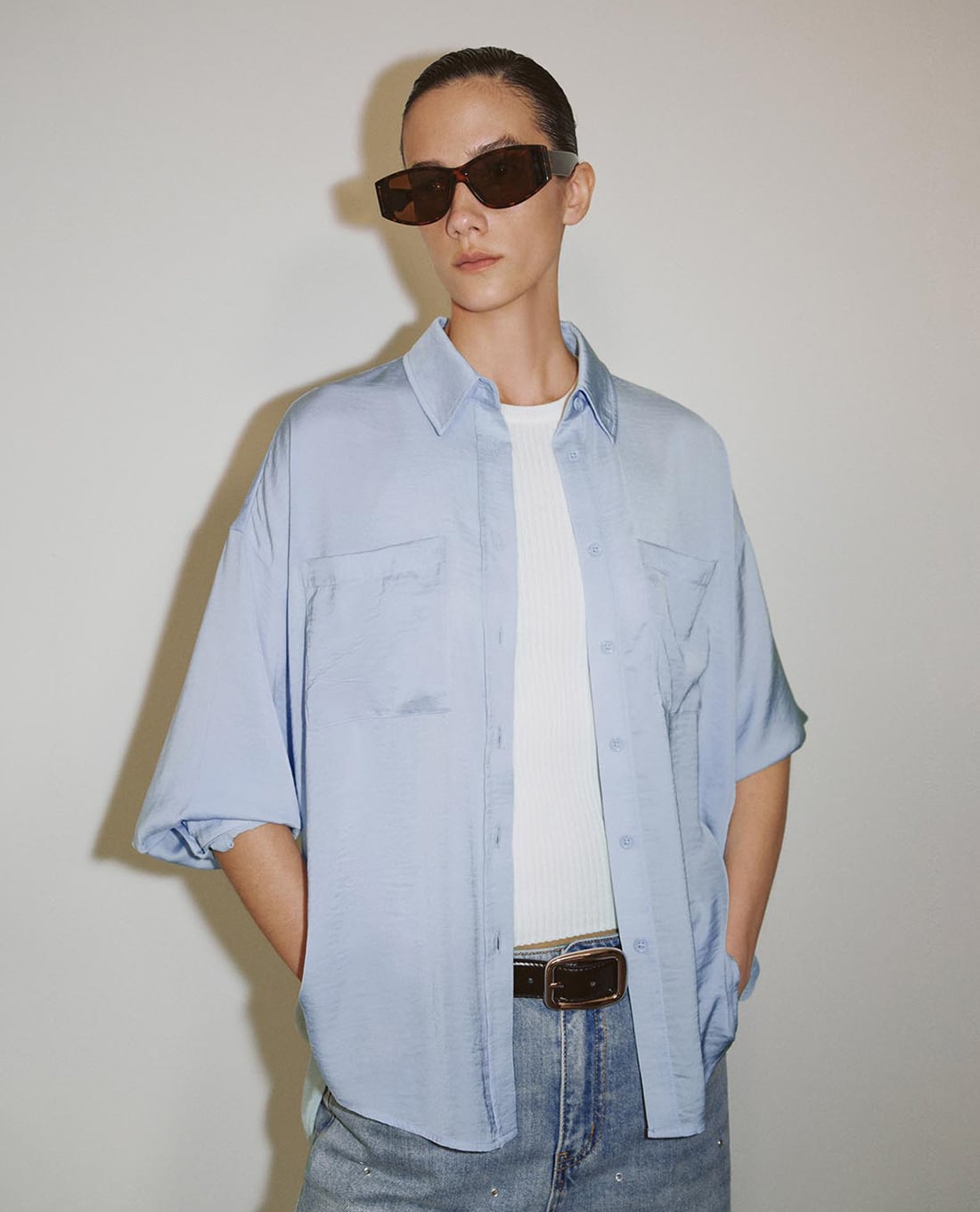 URBAN REVIVO - Áo sơ mi nữ cổ bẻ tay dài thanh lịch