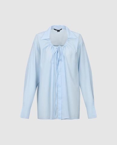  URBAN REVIVO - Áo sơ mi nữ cổ rút dây tay dài thắt nơ 