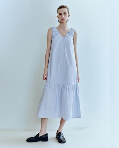  URBAN REVIVO - Đầm xếp tầng midi nhún bèo 