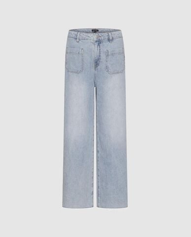  URBAN REVIVO - Quần jeans nữ ống rộng phối túi hộp 