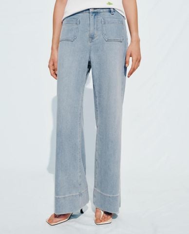  URBAN REVIVO - Quần jeans nữ ống rộng xắn gấu 