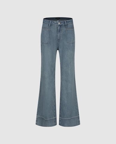  URBAN REVIVO - Quần jeans nữ ống loe wash bạc 