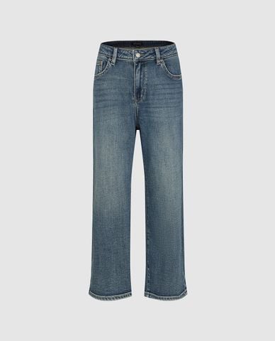  URBAN REVIVO - Quần jeans nữ ống đứng wash bạc 