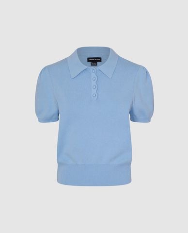 URBAN REVIVO - Áo dệt kim nữ cổ bẻ tay phồng 