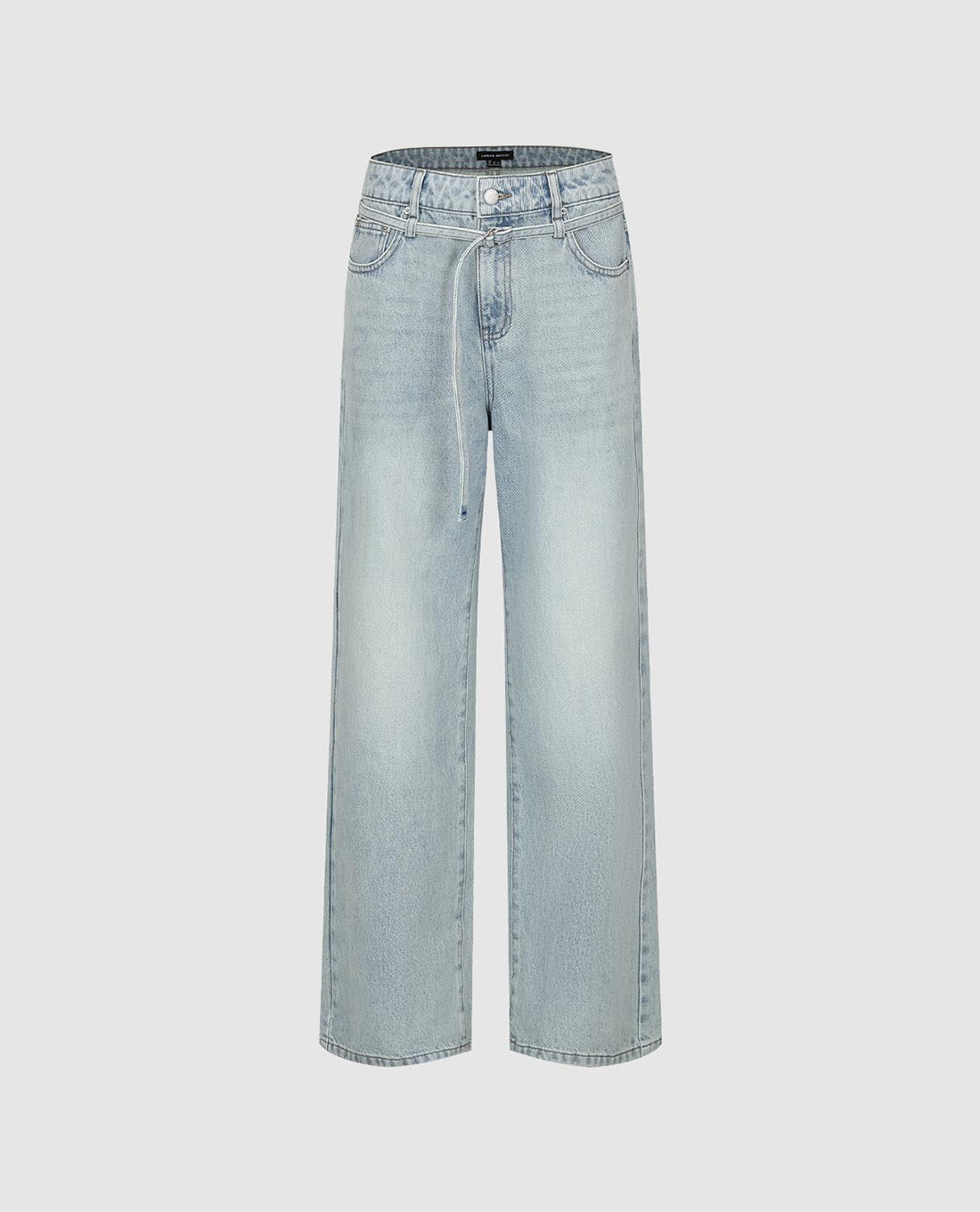 URBAN REVIVO - Quần jeans nữ ống đứng phối dây rút