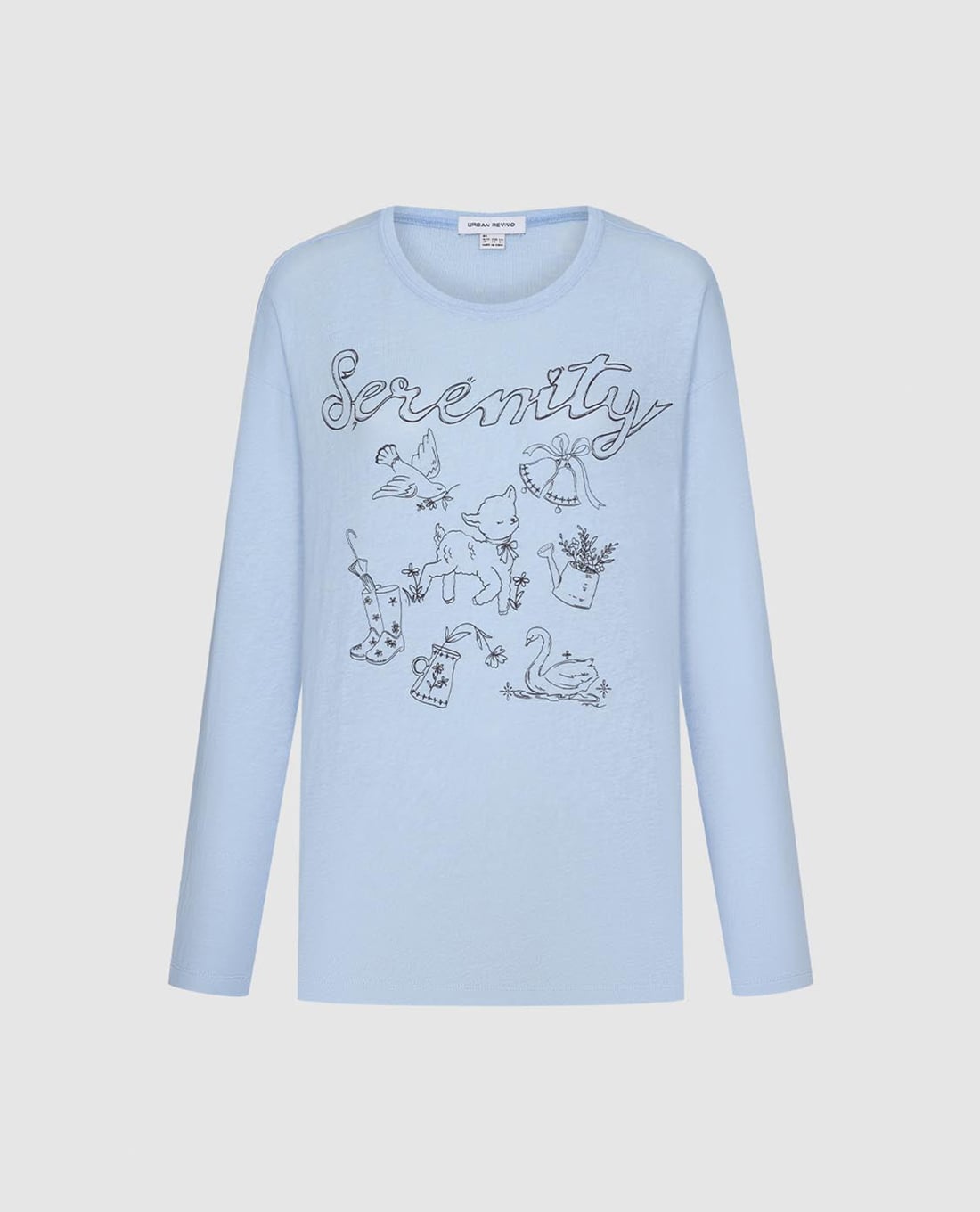 URBAN REVIVO - Áo thun nữ cổ tròn tay dài in họa tiết