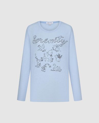  URBAN REVIVO - Áo thun nữ cổ tròn tay dài in họa tiết 