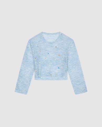  URBAN REVIVO - Áo dệt kim nữ tay dài kiểu lưới đính hạt 