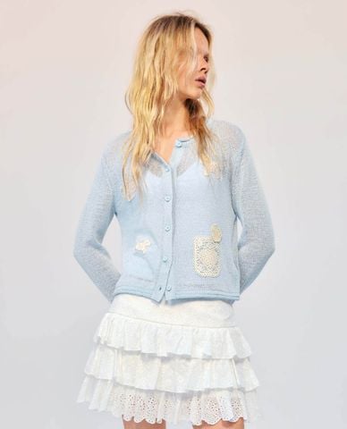  URBAN REVIVO - Áo khoác cardigan nữ đính hình thêu ren 