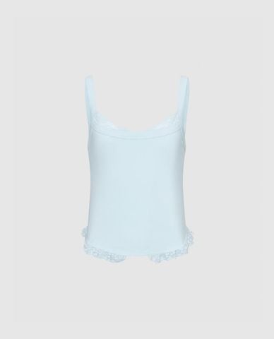  URBAN REVIVO - Áo hai dây nữ phom ôm viền ren 