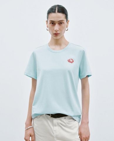  URBAN REVIVO - Áo thun nữ cổ tròn tay ngắn phối họa tiết 