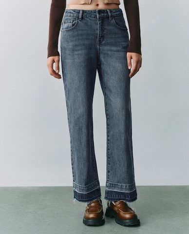  URBAN REVIVO - Quần jeans nữ ống đứng gấp lai 