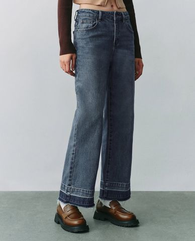  URBAN REVIVO - Quần jeans nữ ống đứng gấp lai 