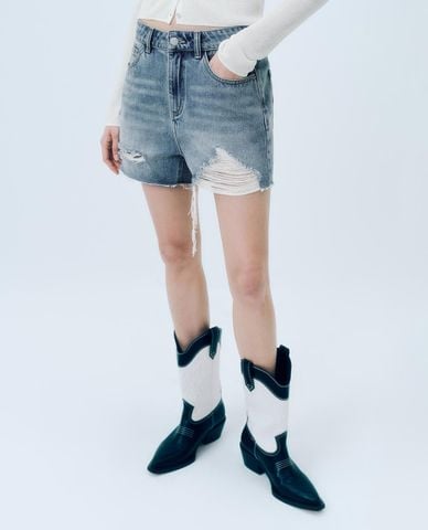  URBAN REVIVO - Quần short jeans nữ rách gối 