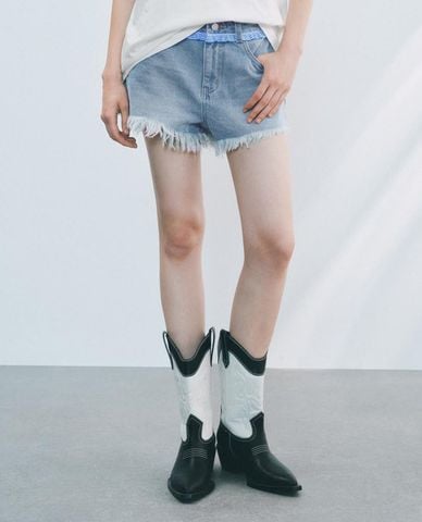  URBAN REVIVO - Quần short jeans nữ phối thắt lưng 