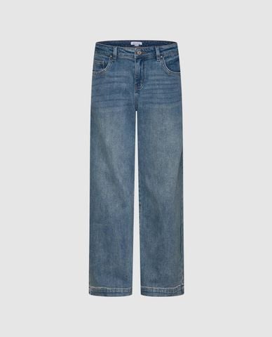  URBAN REVIVO - Quần jeans nữ ống rộng wash bạc 