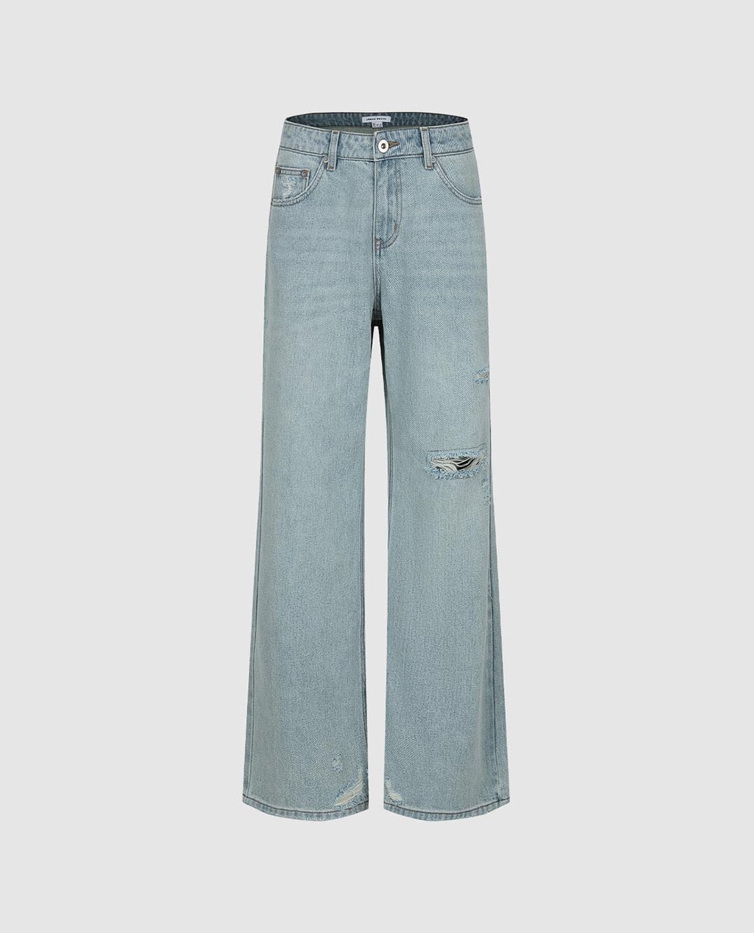 URBAN REVIVO - Quần jeans nữ ống rộng rách gối