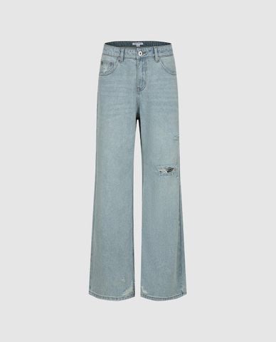  URBAN REVIVO - Quần jeans nữ ống rộng rách gối 
