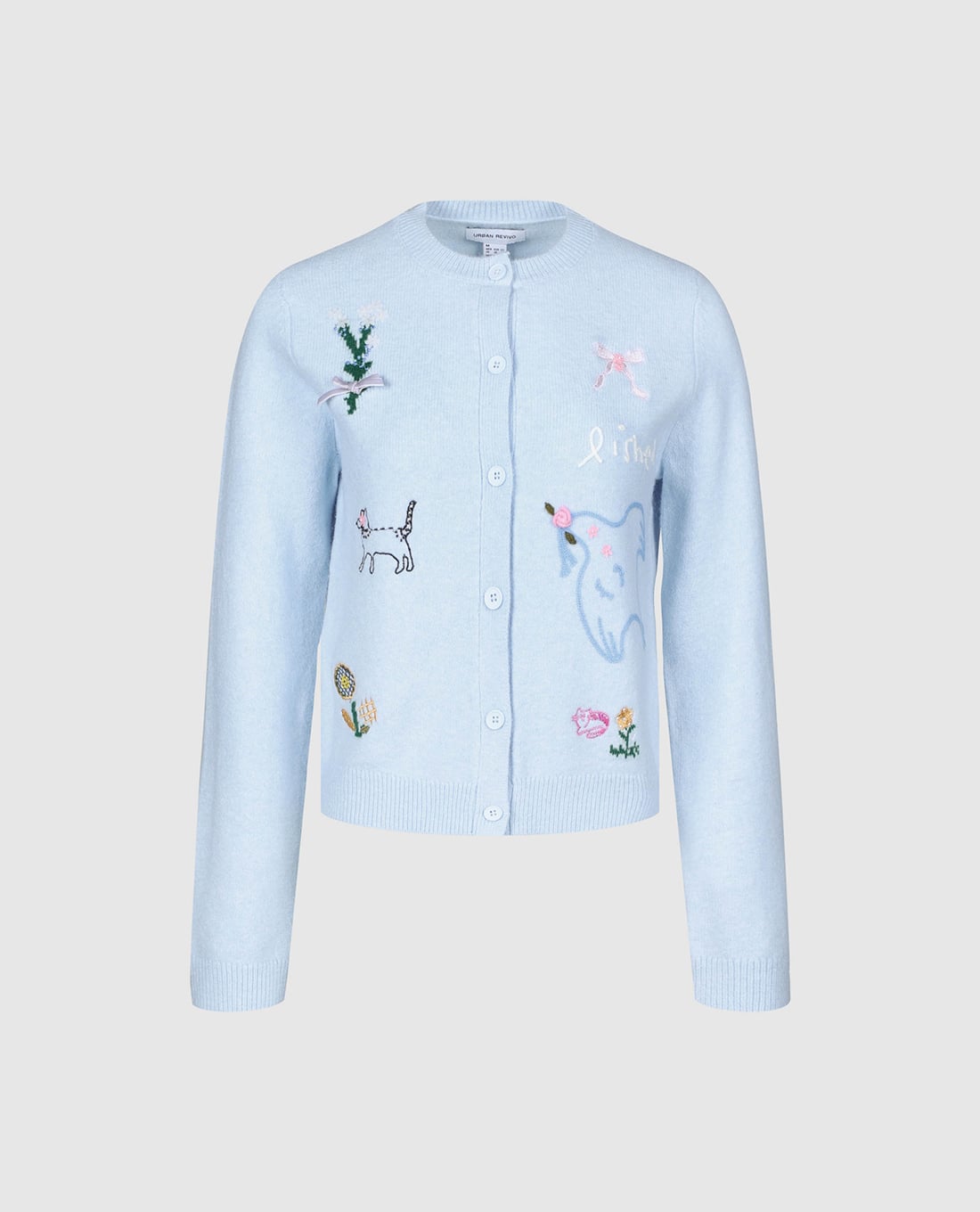 URBAN REVIVO - Áo khoác cardigan nữ tay dài thêu họa tiết