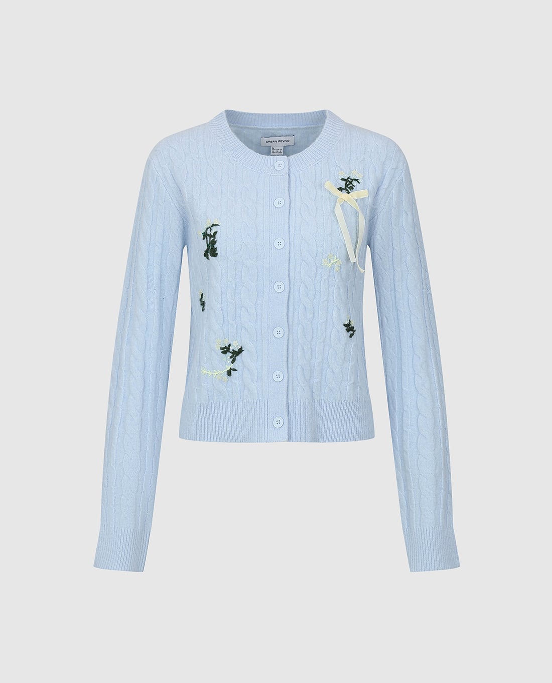 URBAN REVIVO - Áo khoác cardigan nữ tay dài thêu hoa phối nơ