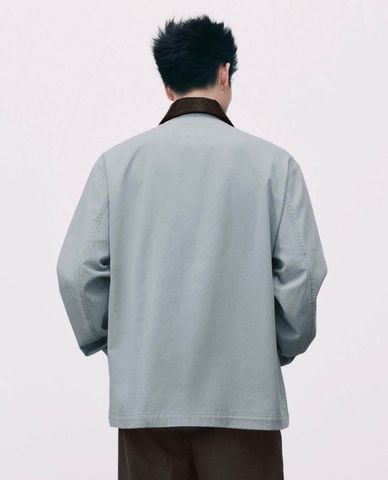  URBAN REVIVO - Áo khoác sơ mi nam phối da phom suông 