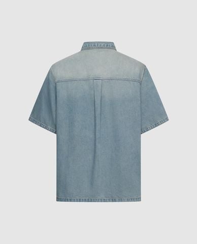  URBAN REVIVO - Áo sơ mi denim nam cổ bẻ tay ngắn 