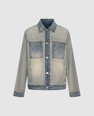  URBAN REVIVO - Áo khoác denim nam tay dài wash bạc 