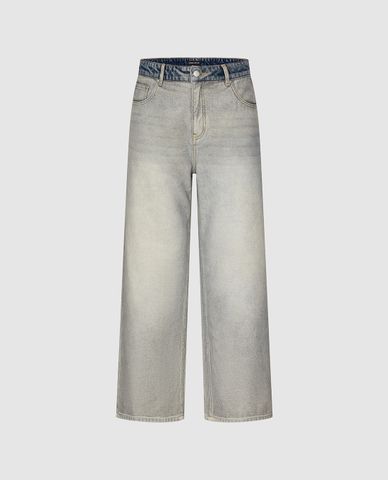  URBAN REVIVO - Quần jeans nam ống rộng wash bạc 