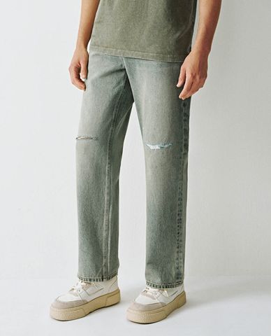  URBAN REVIVO - Quần jeans nam ống đứng rách gối 