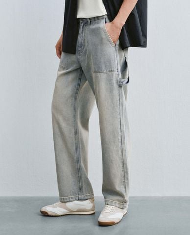  URBAN REVIVO - Quần jeans nam ống đứng wash bạc 
